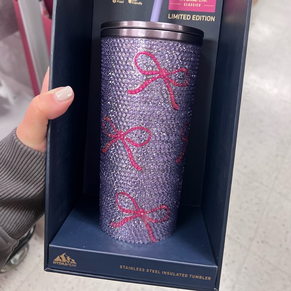 HYDRAPEAK Bling Pink Bow Limited Edition Lavender Purple Tumbler and Straw